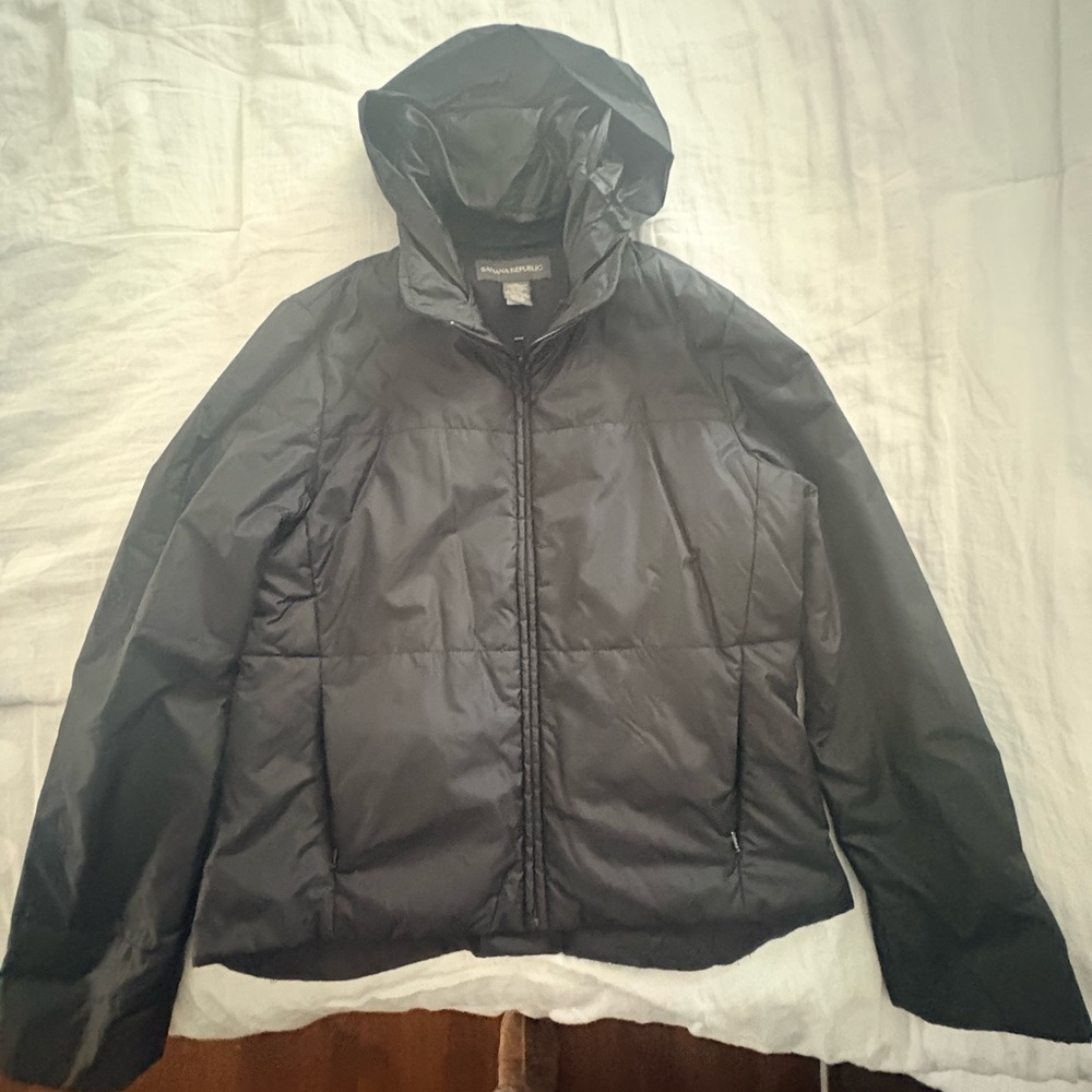 Banana Republic Black Hooded Puffer Jacket